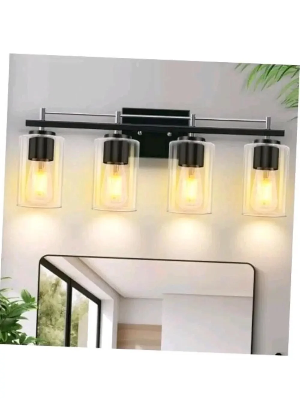 4-Lights Black & Gold Bathroom Light Fixtures Over Mirror, Modern Vanity Light